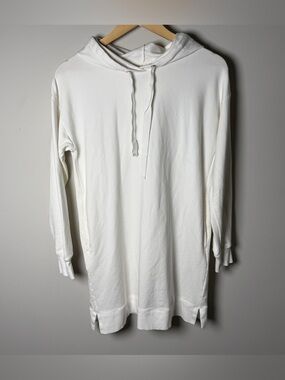 The Drop Longline Hoodie Cream White Cotton Modal Oversized Tunic - S Coastal